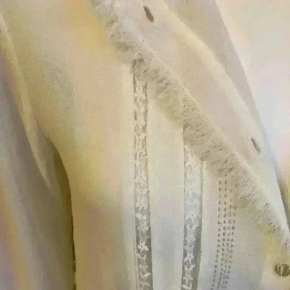 SANCTUARY Ivory Lace Blouse Semi Sheer Fringe Detail women’s size XS - Picture 2 of 11